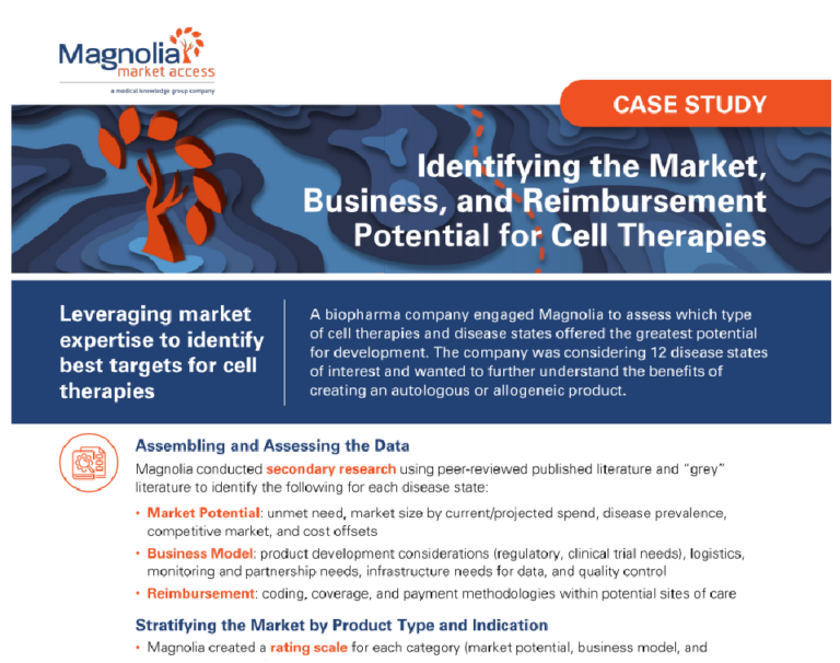 Identifying the Market, Business and Reimbursement Potential for Cell Therapies
